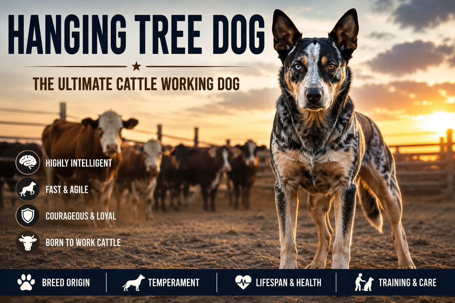 Hanging Tree Dog standing on a cattle ranch ready for work