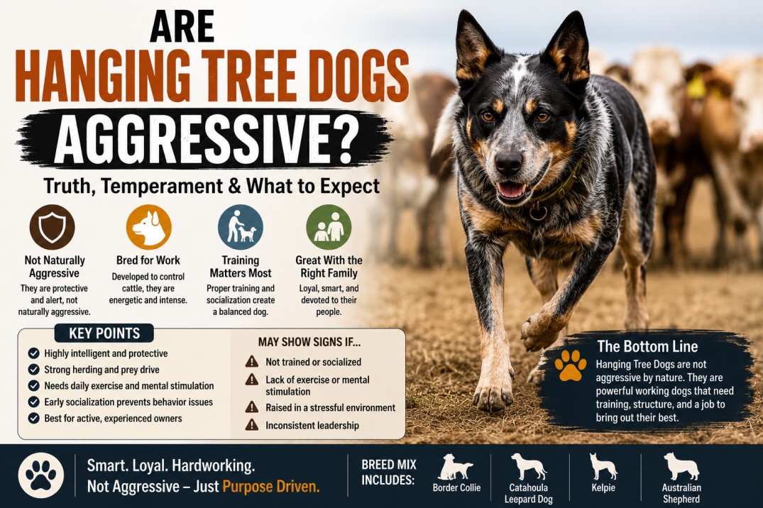 Hanging Tree Dog standing in a field showing strong working and protective behavior