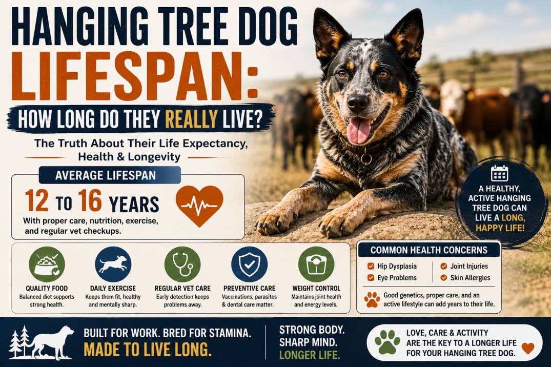 Healthy Hanging Tree Dog resting outdoors showing average lifespan and health traits