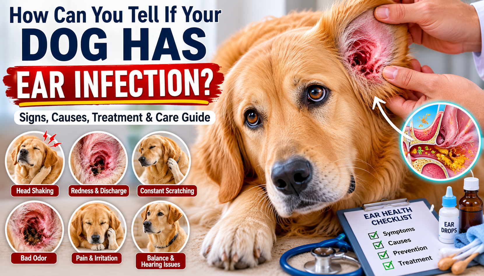 How can you tell if your dog has an ear infection? Signs like head shaking, scratching, redness, and ear discharge